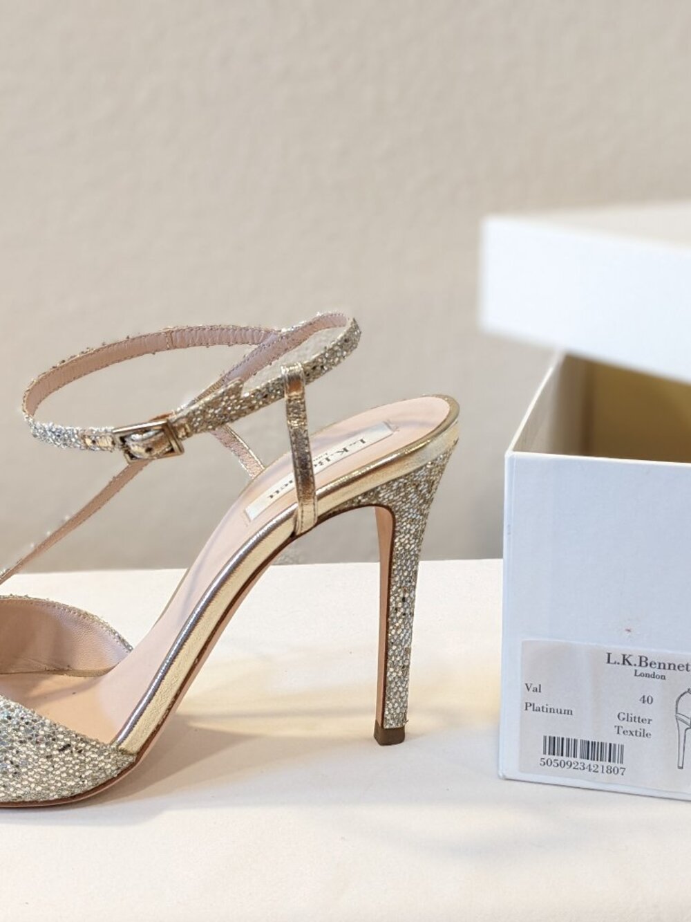 L.K. Bennett Val Platinum Glitter Evening Sandals EU 40 / US 9 – Worn Once - Picture 2 of 6